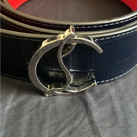 Christian Louboutin Navy Blue/Red Croc Embossed and Leather CL Logo Belt - Picture 4 of 6